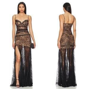Retrofete Aliza Floral Lace Ruched Black Maxi Dress Size XL